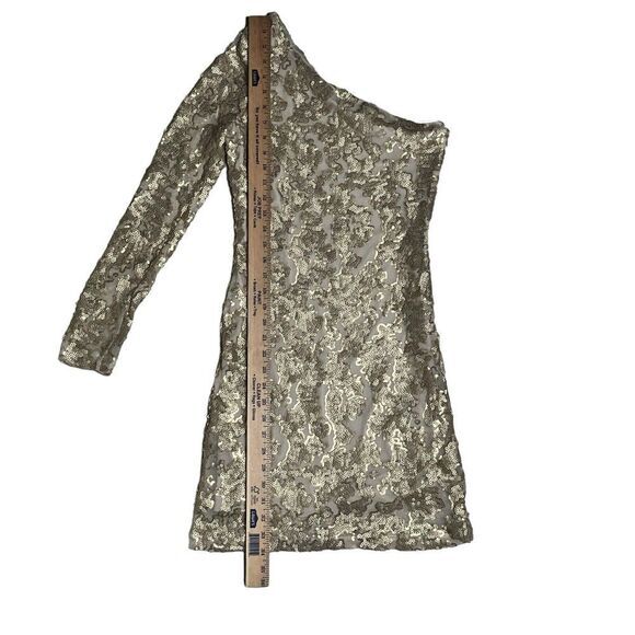 GUESS Women's One Shoulder GOLD Sequin MESH mini Dress Size Small - Picture 5 of 9